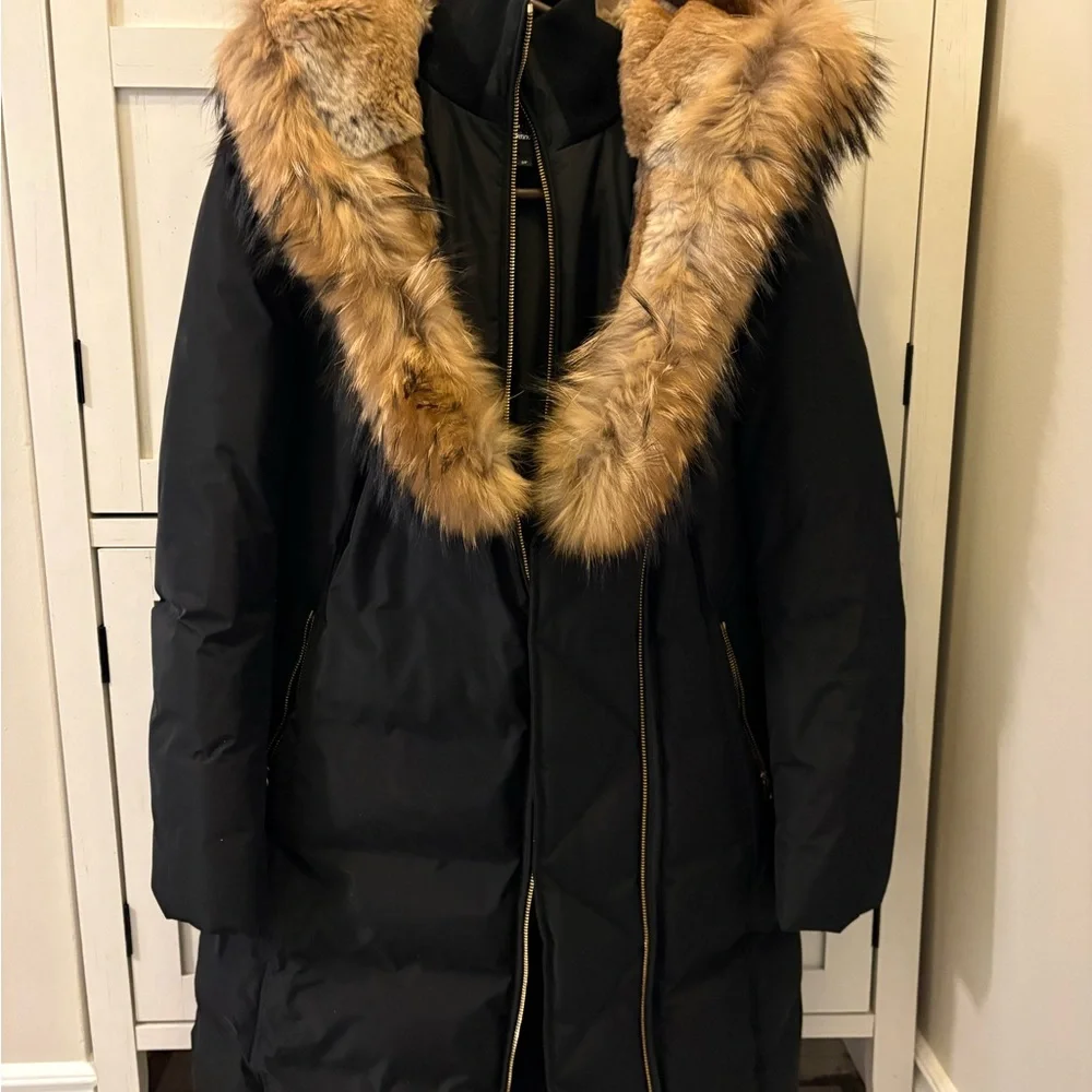 Mackage Odessa Black Down Parka with Brown Faux Fur Trim Hood - Picture 4 of 7